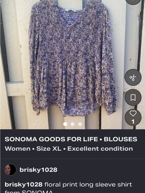 Sonoma Lavender Floral V-Neck Long Sleeve Peplum Blouse